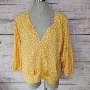 Reformation yellow boho floral long sleeve top blouse XS